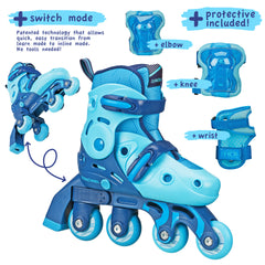 Roller Derby Switch Combo Adjustable Skates (4 sizes in one skate) Blue Stripes