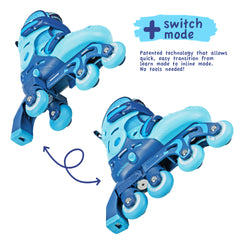 Roller Derby Switch Combo Adjustable Skates (4 sizes in one skate) Blue Stripes