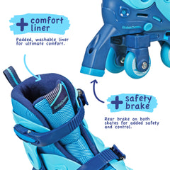 Roller Derby Switch Combo Adjustable Skates (4 sizes in one skate) Blue Stripes