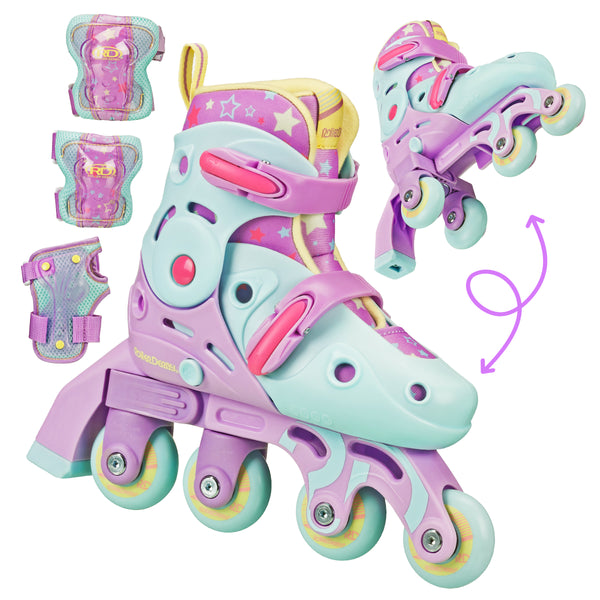 Roller Derby Switch Combo Adjustable Skates (4 sizes in one skate) Purple Stars