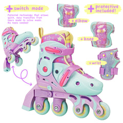 Roller Derby Switch Combo Adjustable Skates (4 sizes in one skate) Purple Stars