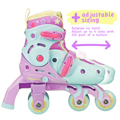 Roller Derby Switch Combo Adjustable Skates (4 sizes in one skate) Purple Stars
