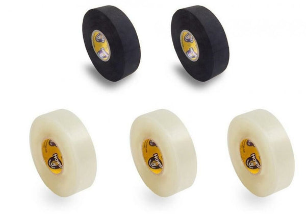 Tape - Howies Roll Pack - 3 Rolls of Clear Shin Pad Tape & 2 Rolls of Hockey Stick Tape